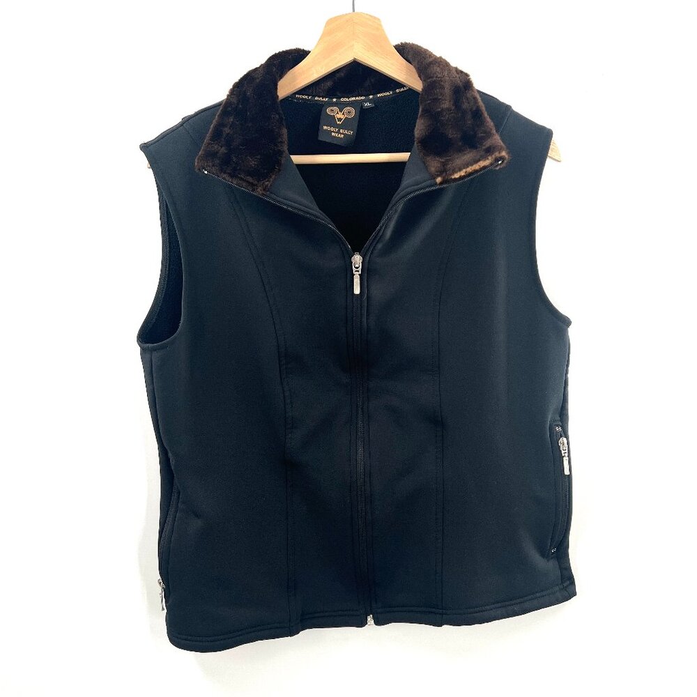 Wooly Bully Wear Colorado western full zip up vest with faux fur collar black XL